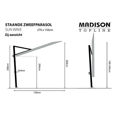 Madison Slnečník na balkón Sun Wave 270x150 cm, svetlobéžový PAC3P016