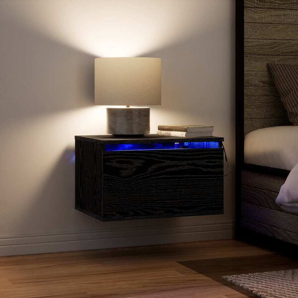 vidaXL N&aacute;stenn&aacute; nočn&aacute; skrinka so z&aacute;suvkou Čierny dub 50 x 36 x 30 cm