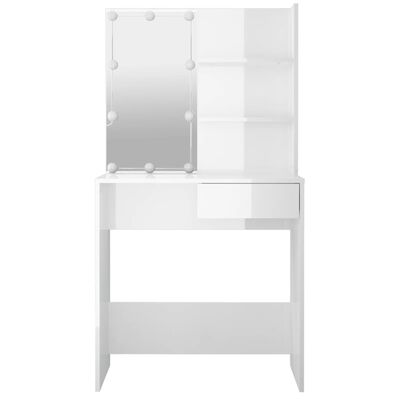 vidaXL Toaletný stolík s LED lesklý biely 74,5x40x141 cm
