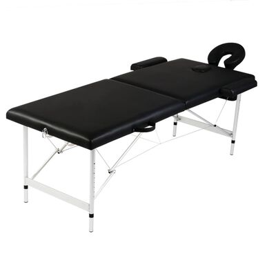 Čierny skladací masážny stôl, 2 zóny, hliníkový rám