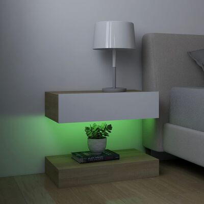 vidaXL TV skrinky s LED svetlami 2 ks biele a dub sonoma 60x35 cm