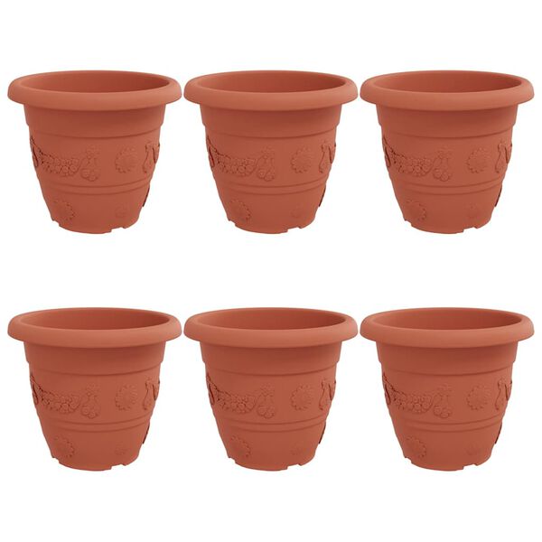 vidaXL Kulat&yacute; kvetin&aacute;č 6 pcs Tehlovo červen&aacute; &Oslash; 26 x 21.5 cm Plast