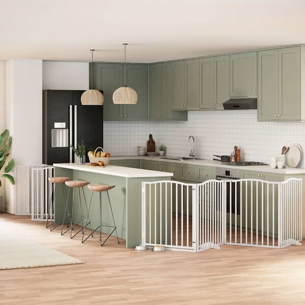 vidaXL Br&aacute;na pre psa s dvere sklad. 10pan. biela 800cm topoľov&eacute; drevo