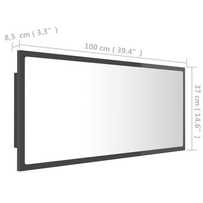 vidaXL LED kúpeľňové zrkadlo lesklé sivé 100x8,5x37 cm drevotrieska