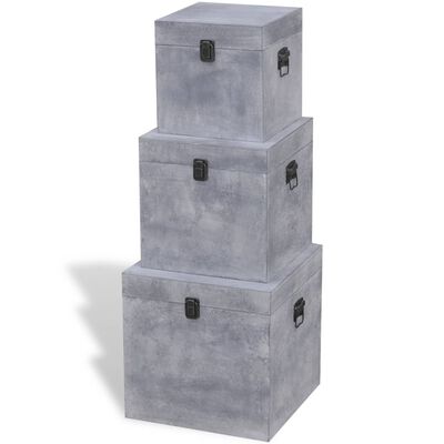 vidaXL Skladovacie truhlice, betónový vzľad 3 ks, štvorcové, sivé, MDF