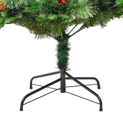 vidaXL Osvetlený vianočný stromček so šiškami, zelený 195 cm, PVC a PE