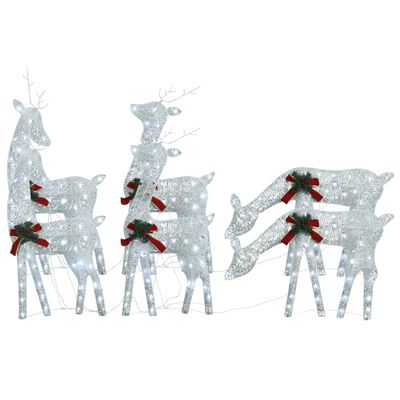 vidaXL Vianočné soby 6 ks biele studené svetlo sieťovina