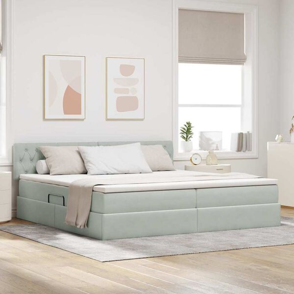 vidaXL &Uacute;ložn&aacute; posteľ s matracmi Svetlosiv&aacute; 200 x 200 cm Zamat