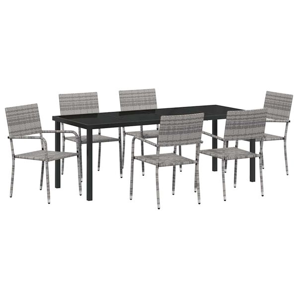 vidaXL Z&aacute;hradn&yacute; jed&aacute;lensk&yacute; set 7 pcs Siv&aacute; Poly ratan