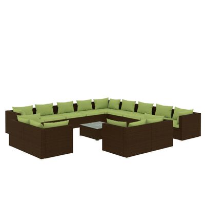 vidaXL 14-dielna záhradná sedacia súprava s vankúšmi hnedá polyratan