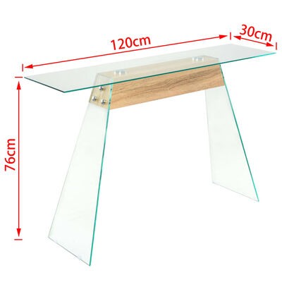 vidaXL Prístavný stolík, MDF a sklo, 120x30x76 cm, dubová farba