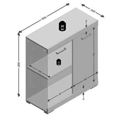 FMD Bielizník s 2 dverami 80x34,9x89,9 cm biela a betónová