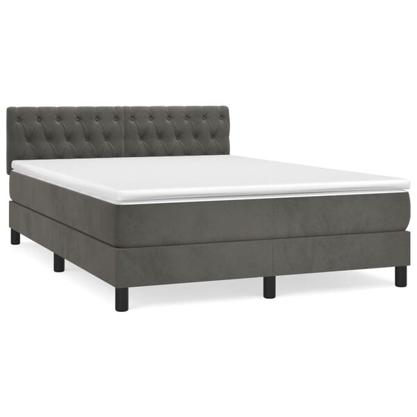 vidaXL Posteľn&yacute; r&aacute;m boxspring s matracom tmavosiv&yacute; 140x200 cm zamat