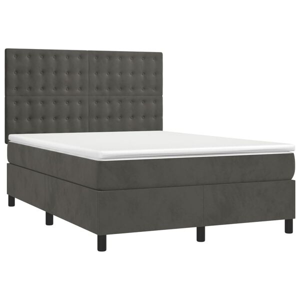 vidaXL Posteľn&yacute; r&aacute;m boxspring s matracom tmavosiv&yacute; 140x190 cm zamat