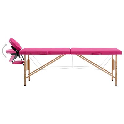 vidaXL Skladací masážny stôl, 2 zóny, drevo, ružový