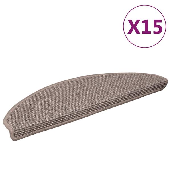 vidaXL Schodov&eacute; rohože 15 ks 65x21x4 cm tmavo b&eacute;žov&eacute;, polkruhov&eacute;, veľk&eacute;