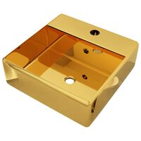 vidaXL Umývadlo s prepadom 41x41x15 cm keramické zlaté