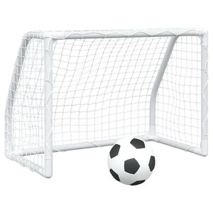 vidaXL Detsk&eacute; futbalov&eacute; br&aacute;nky 2 ks s loptou biele 64x35x48 cm kovov&eacute;