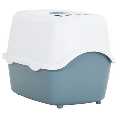 vidaXL Toaleta pre mačky s krytom biela a modrá 56x40x40 cm PP