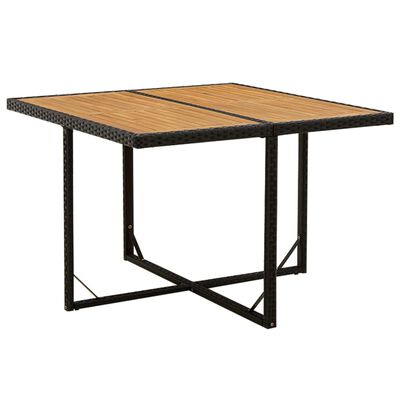 vidaXL Záhradný stôl čierny 109x107x74 cm polyratan a masívna akácia