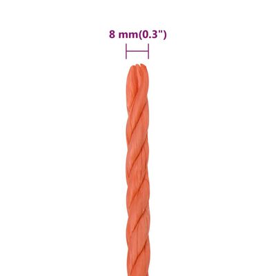 vidaXL Pracovné lano oranžové 8 mm 100 m polypropylén