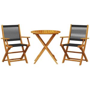 vidaXL 3-dielna bistro s&uacute;prava čierna polypropyl&eacute;n+dreven&yacute; mas&iacute;v