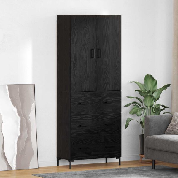 vidaXL Highboard Čierny dub 69,5 x 34 x 180 cm Kompozitné drevo