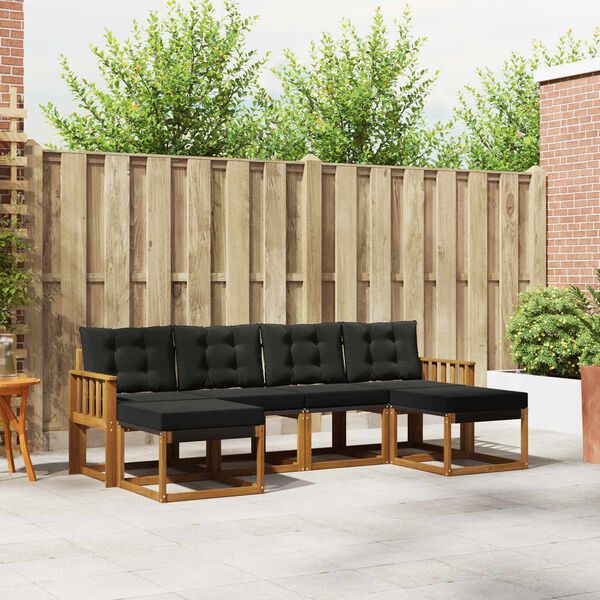 vidaXL Z&aacute;hradn&aacute; s&uacute;prava gaučov s vank&uacute;&scaron;om 6 pcs Pr&iacute;rodn&aacute; a čierna