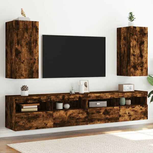 vidaXL TV n&aacute;stenn&eacute; skrinky s LED svetlami 2 ks dymov&yacute; dub 30,5x35x70cm