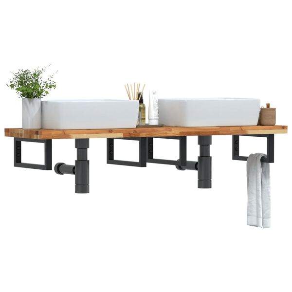 vidaXL Polica pod um&yacute;vadlo n&aacute;stenn&aacute; oceľ a ak&aacute;ciov&yacute; mas&iacute;v