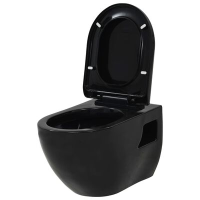vidaXL Závesné WC, keramické, čierne