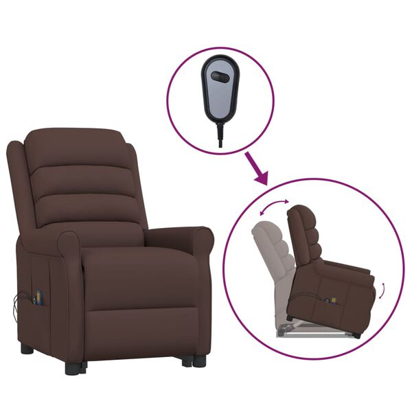 vidaXL Zdvíhacie masážne kreslo hnedé umelá koža