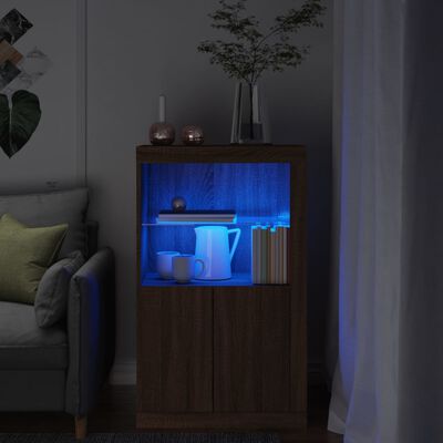 vidaXL Bočná skrinka s LED svetlami hnedý dub kompozitné drevo