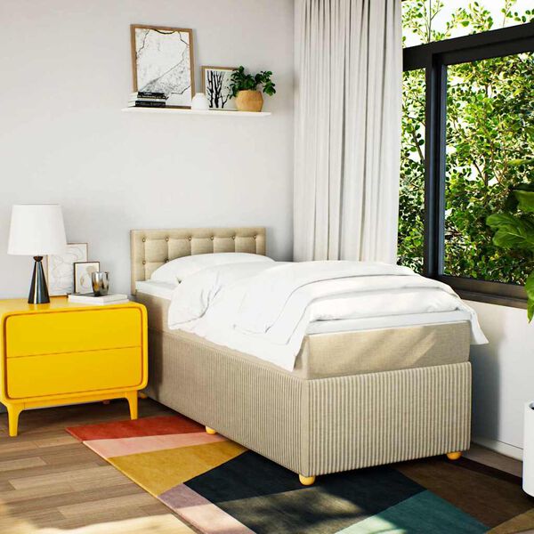 vidaXL Posteľn&yacute; r&aacute;m boxsping s matracom kr&eacute;mov&yacute; 80x200 cm l&aacute;tka