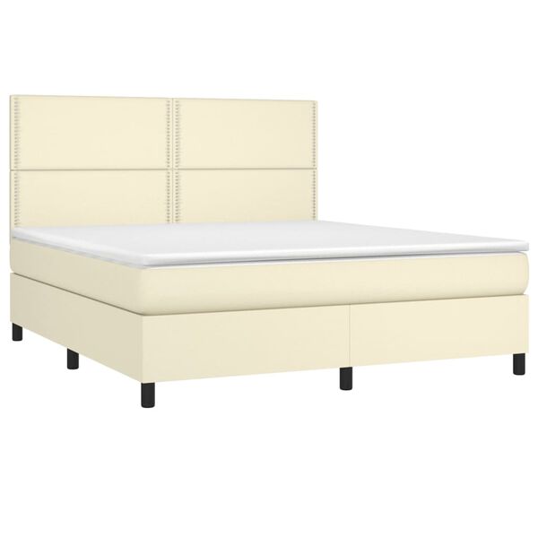 vidaXL Boxspring posteľ s matracom kr&eacute;mov&aacute; 180x200 cm umel&aacute; koža