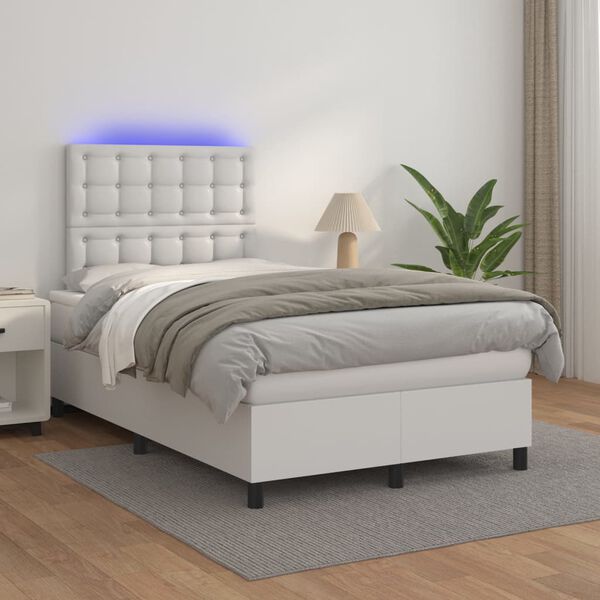 vidaXL Boxspring posteľ s matracom a LED biela 120x200 cm umel&aacute; koža