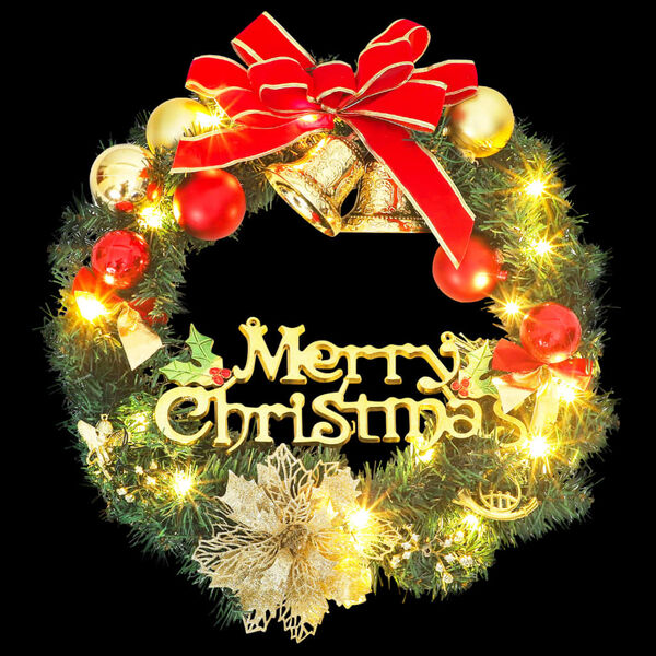 vidaXL Vianočný veniec s 15 LED zelený 30 cm