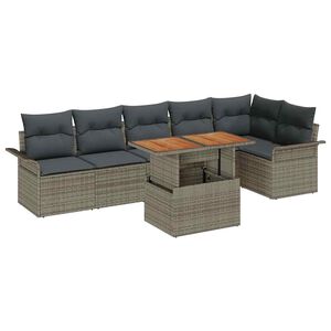 vidaXL S&uacute;prava z&aacute;hradn&yacute;ch pohoviek s &uacute;ložiskom 7 pcs Siv&aacute; Poly ratan