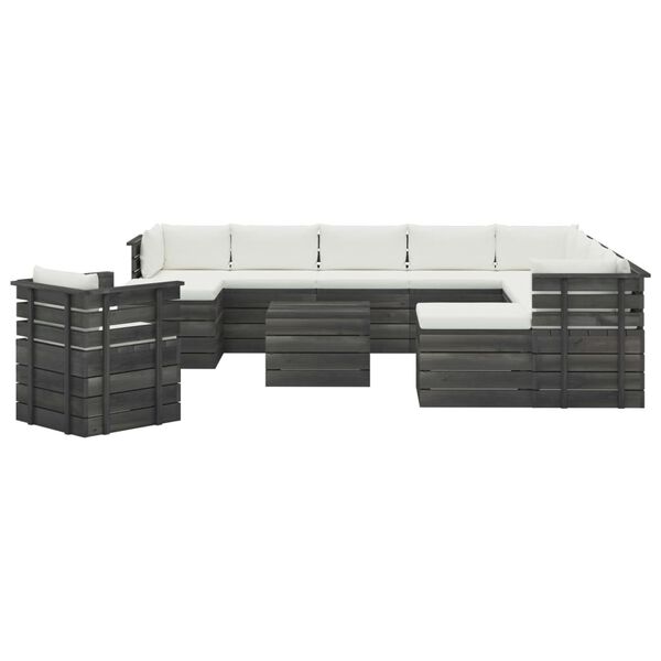 vidaXL 12-dielna z&aacute;hradn&aacute; s&uacute;prava z paliet s podložkami borovicov&yacute; mas&iacute;v