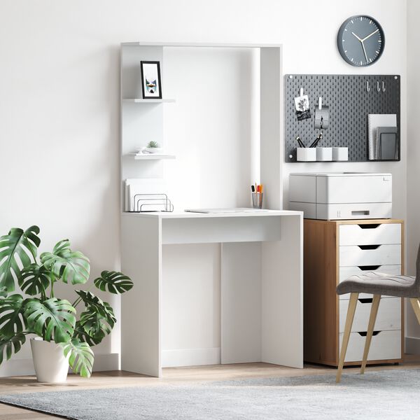 vidaXL St&ocirc;l s poličkou Biela 78,5 x 37 x 154,5 cm Kompozitn&eacute; drevo