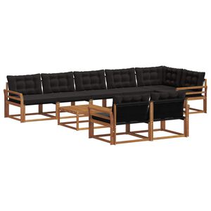 vidaXL Z&aacute;hradn&aacute; s&uacute;prava gaučov s vank&uacute;&scaron;om 9 pcs Pr&iacute;rodn&aacute; a čierna