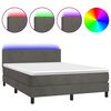 vidaXL Posteľ boxsping s matracom a LED tmavosiv&aacute; 140x200 cm zamat