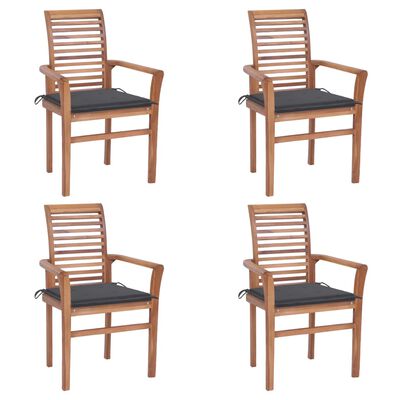 vidaXL Jedálenské stoličky 4 ks, antracitové podložky, tíkový masív