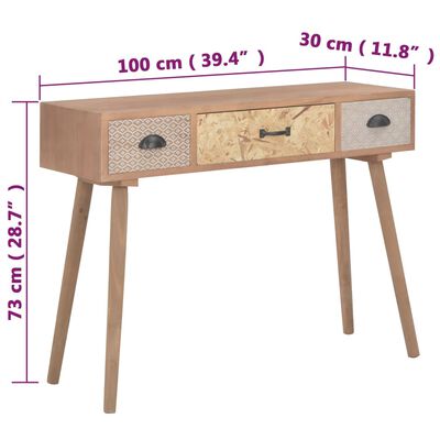 vidaXL Konzolový stolík s 3 zásuvkami 100x30x73 cm masívne borovicové drevo