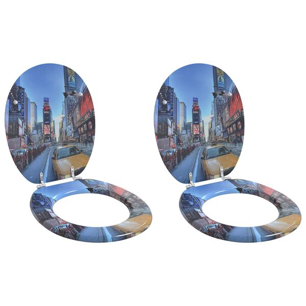 vidaXL WC sedadl&aacute; s poklopom 2 ks, MDF, mot&iacute;v New York