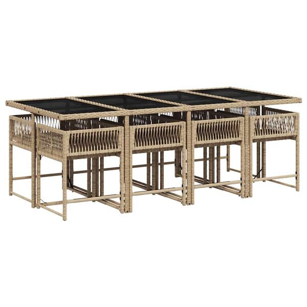 vidaXL 9-dielna z&aacute;hr. jed&aacute;lensk&aacute; s&uacute;prava s vank&uacute;&scaron;mi b&eacute;žov&aacute; polyratan