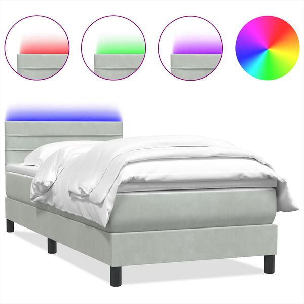 vidaXL Box Spring Posteľ s matracom a LED Svetlosiv&aacute; 90x210 cm Zamat