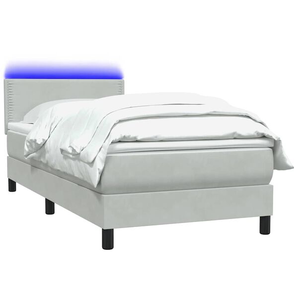 vidaXL Box Spring Posteľ s matracom a LED Svetlosiv&aacute; 90x210 cm Zamat