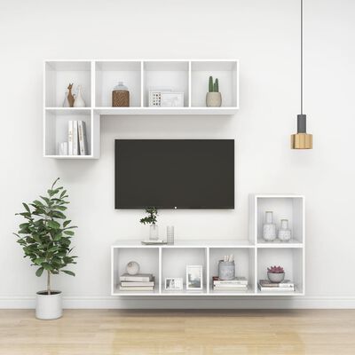 vidaXL Nástenná TV skrinka, biela 37x37x142,5 cm, kompozitné drevo