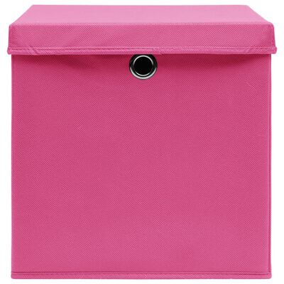 vidaXL Úložné boxy s vekom 4 ks, 28x28x28 cm, ružové